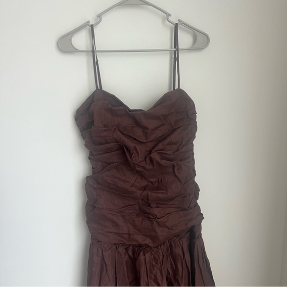 NEW Anthropologie La Maise Studio Brown Gathered Drop Waist Dress Women's XL - Picture 5 of 12